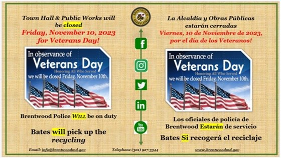 Veterans Day 2023 Town Hall closed